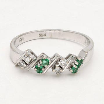 Ring - 14 karaat Witgoud Diamant (Natuurlijk) - Smaragd, Nieuw