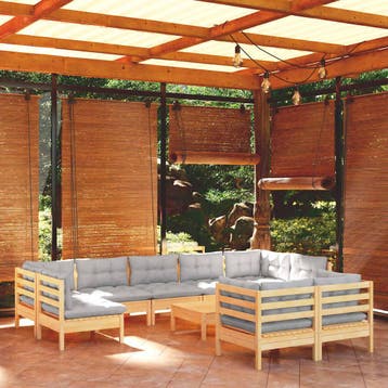 vidaXL 10-delige Loungeset met grijze kussens massief, Verzenden, Nieuw, Loungeset