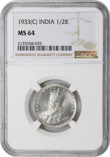 Brits India. George V. 1/2 Rupia 1933 - NGC MS64 (Calcuta)