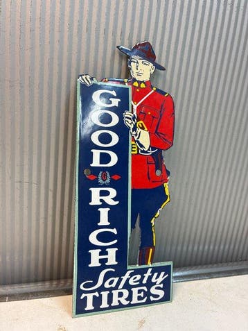 Vintage Goodrich Safety Shoes reclamebord – emaille