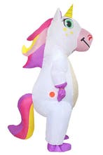 KIMU® Opblaas Kostuum Witte Eenhoorn Opblaasbaar Pak Eenhoor, Ophalen of Verzenden, Nieuw, Carnaval, Kleding