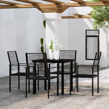 vidaXL 5-delige Tuinset zwart, 4 zitplaatsen, Verzenden, Nieuw, Rvs