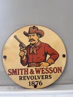 Emaille bord – Smith & Wesson Revolvers 1876 – cowboy – rond, Antiek en Kunst