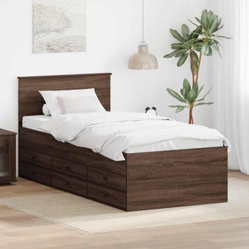 vidaXL Slaapbank Bruin Eiken en Zwart 75 x 190 cm Bewerkt, Verzenden, Nieuw, Bruin, Hout