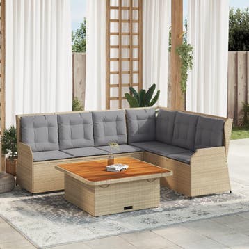 vidaXL 5-delige Loungeset met kussens poly rattan beige, Verzenden, Nieuw, Loungeset