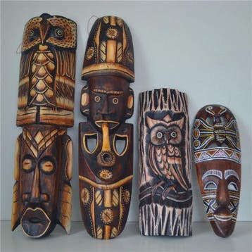Handgesneden Afrikaans Houten Masker - Decoratieve Muurdecor, Antiek en Kunst, Verzenden