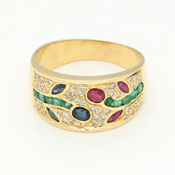 Ring - 18 karaat Geel goud Diamant (Natuurlijk) - Robijn-, Nieuw