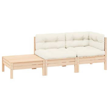 vidaXL 3-delige Loungeset met crèmekleurige kussens massief, Verzenden, Nieuw, Loungeset