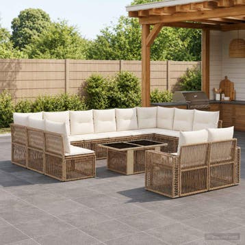 vidaXL Tuinbankenset 13 st Beige en Crème Wit poly rattan, Verzenden, Nieuw