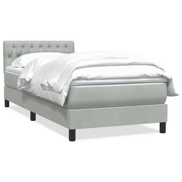 vidaXL Boxspring met matras fluweel lichtgrijs 90x220 cm, Eenpersoons, Verzenden, Nieuw, Stof