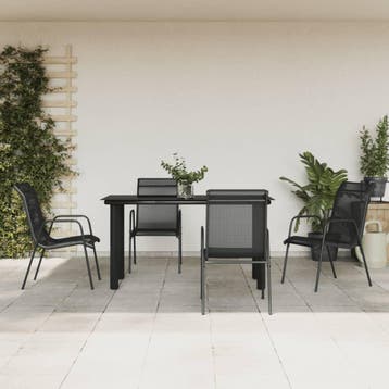vidaXL 5-delige Tuinset textileen en staal zwart, Tuin en Terras, 4 zitplaatsen, Verzenden, Nieuw, Rvs
