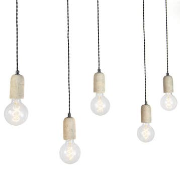 Qazqa Industriële 5-lichts hanglamp, zwart met beton, Ophalen of Verzenden, Nieuw in verpakking, Verlichting