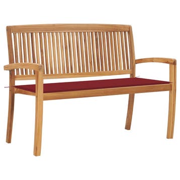 vidaXL Tuinbank stapelbaar met kussen 128,5 cm massief, Verzenden, Nieuw, Teakhout