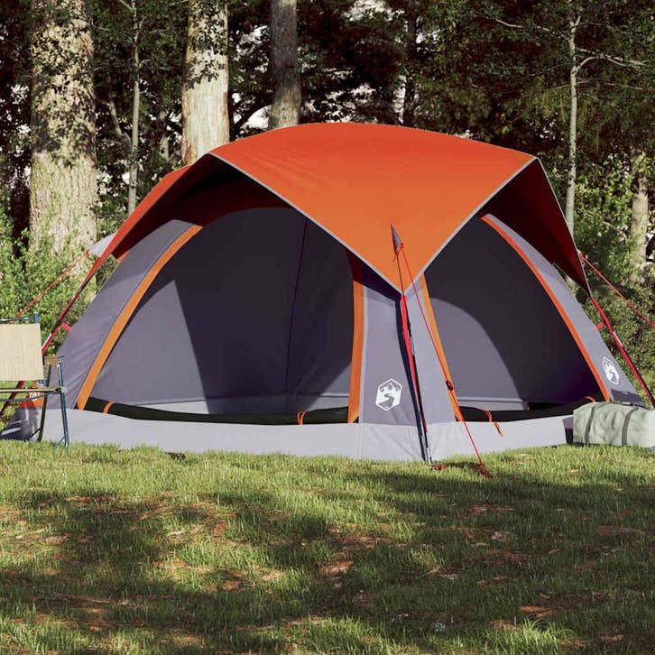 vidaXL Tent 4-persoons waterdicht grijs en oranje, Caravans en Kamperen, Tenten, Nieuw, tot en met 2, Verzenden