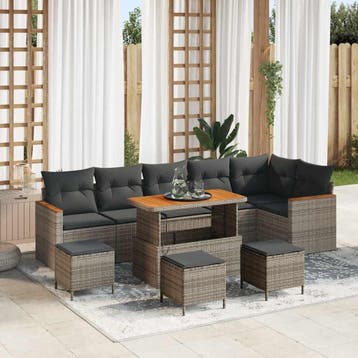 vidaXL Tuin Sofa Set met kussen 10 pcs Grijs Poly riet, Verzenden, Nieuw, Rotan, Meer dan 8 zitplaatsen