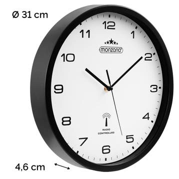 Radiogestuurde Wandklok Zwart Ø31cm (Klokken, Interieur), Verzenden, Nieuw
