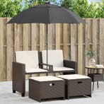 vidaXL Tuinbank 2-zits met parasol en voetenbanken poly, Verzenden, Nieuw, Rotan