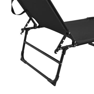 Ligbed ligstoel met zonneluifel 187x53x27 cm zwart, Verzenden, Nieuw
