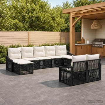 vidaXL Tuinbankenset 9 st Zwart poly rattan, Verzenden, Nieuw, Meer dan 8 zitplaatsen