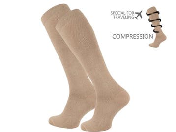 Compressie kniekous - Reiskniekous - Unisex - Beige, Kleding | Heren, Sokken en Kousen, Verzenden, Nieuw