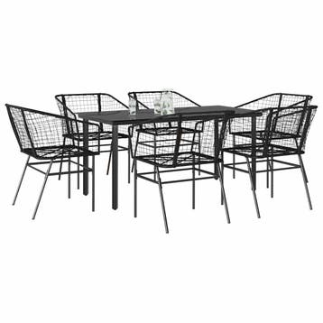 vidaXL 7-delige Tuinset poly rattan glas zwart, 6 zitplaatsen, Nieuw, Tuinset, Verzenden