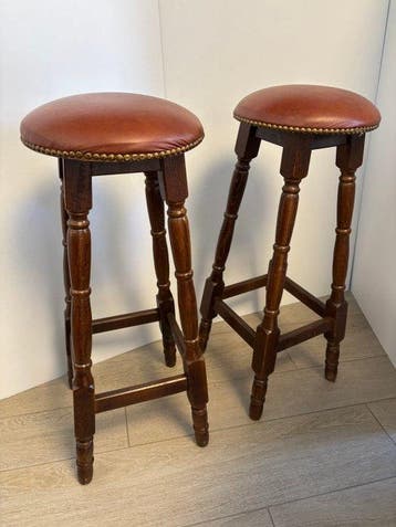 Kruk (2) - Hout, Synthetisch leder - Vintage barkrukken, Antiek en Kunst