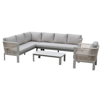 Veneto hoek loungeset 4 delig aluminium latte zand rope, Ophalen of Verzenden, Nieuw, Aluminium
