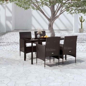 vidaXL 5-delige Tuinset met kussens zwart, Verzenden, Nieuw, 4 zitplaatsen, Tuinset
