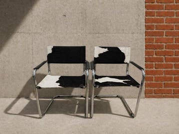 Fauteuil (2) - Kalfsleer - Chromen stoel van runderhuid
