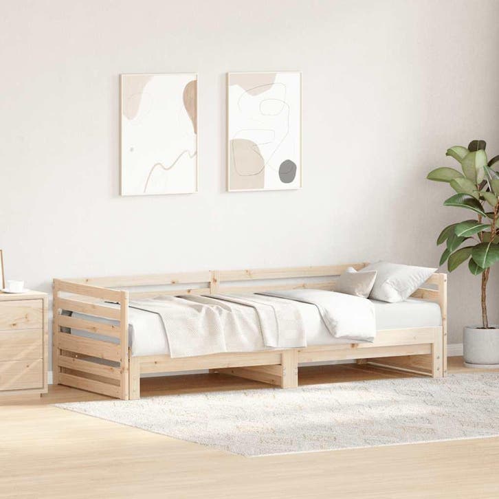 vidaXL Dagbed met onderschuifbed zonder matras 80x200 cm, Huis en Inrichting, Slaapkamer | Bedden, 80 cm, 200 cm, Bruin, Eenpersoons