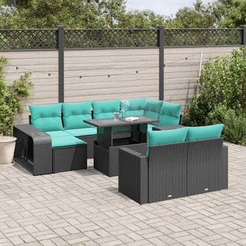 vidaXL 11-delige tuinbankset met kussens, zwart polyrotan, Verzenden, Nieuw
