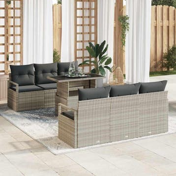 vidaXL Tuin Sofa Set 7 st 6-Aantal zitplaatsen Lichtgrijs, Tuin en Terras, Tuinsets en Loungesets, Verzenden, Nieuw, Rotan, 7 zitplaatsen