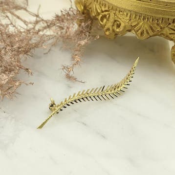 Vintage gouden broche van een veer, Ophalen of Verzenden, Gebruikt, Overige kleuren, Goud