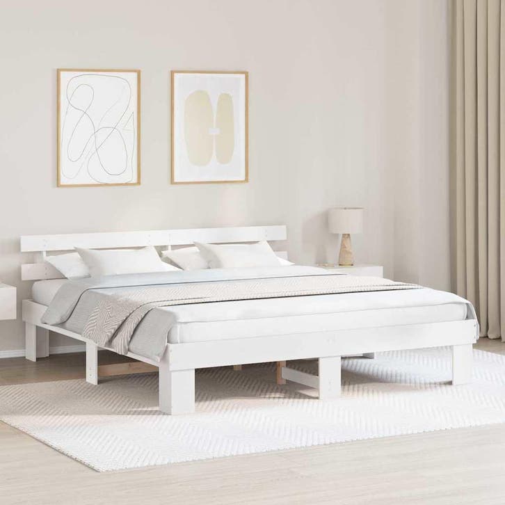 vidaXL Bedframe met hoofdeinde Wit 180 x 200 cm Massief, Huis en Inrichting, Slaapkamer | Bedden, Wit, Nieuw, Hout, Verzenden