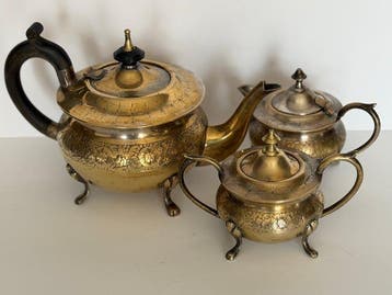 Indian Silver-Plated Brass Three-Piece Tea Service with
