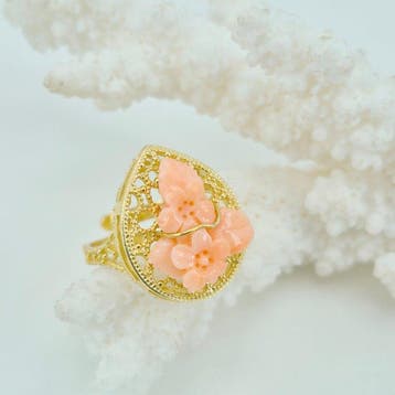 Koraal - Zilver, Verguld, Zonder voorbehoud - Ring - Roze, Antiek en Kunst