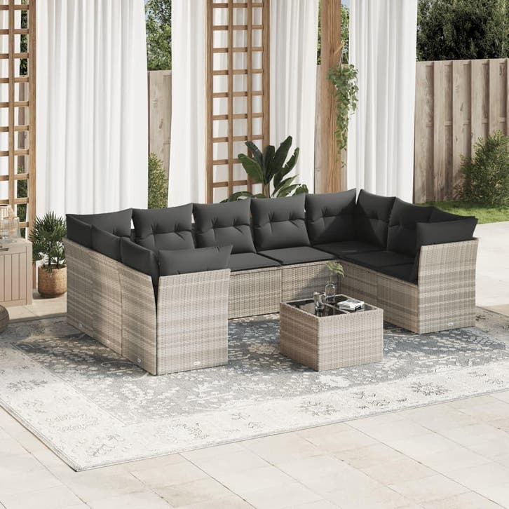 vidaXL 10-delige Loungeset met kussens poly rattan, Tuin en Terras, Tuinsets en Loungesets, Loungeset, Nieuw, Verzenden