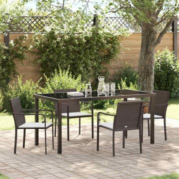 vidaXL Tuin eettafelset 5 pcs Bruin en zwart PE Rattan, Verzenden, Nieuw, Rotan, 5 zitplaatsen