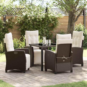 vidaXL Tuin eettafelset met kussen 5 pcs Bruin poly rattan, Verzenden, Nieuw, Rotan, 5 zitplaatsen