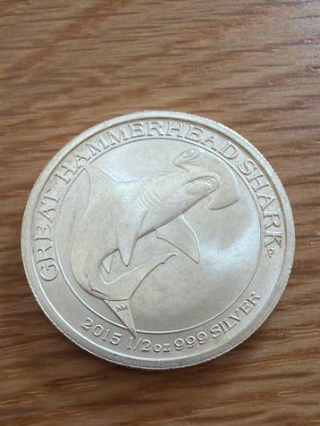 Australië. 50 Cent 2015 Hanmeehead Shark - 1/2 Oz (.999)