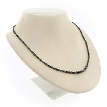 Zwarte diamanten kralenketting met gouden slot, Gebruikt, Ophalen of Verzenden, Met edelsteen, Goud