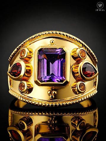 Emerald-cut amethist ring - 925 sterling zilver -, Nieuw