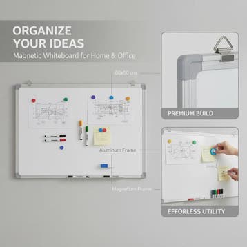 Magnetisch Whiteboard 80x60 cm met Aluminium Frame - Ideaal, Verzenden, Nieuw