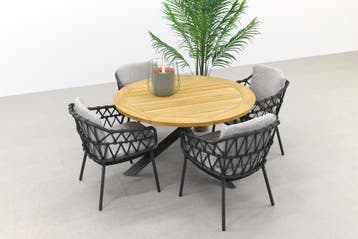 4SO Calpi/Prado 130 cm. ronde tuinset - 5-delig | AANVRAAG, Verzenden, Nieuw, Hout, Tuinset