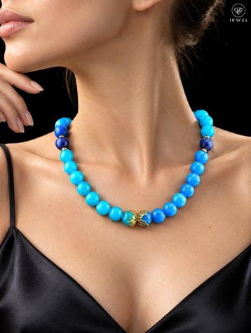 Blauwe amazoniet ketting - 925 sterlingzilver goud verguld -