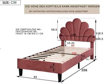 Kinderbed 90x200 cm – Gestoffeerd Bed met Bloemenhoofdeinde, Kinderen en Baby's, Kinderkamer | Bedden, Verzenden, Nieuw
