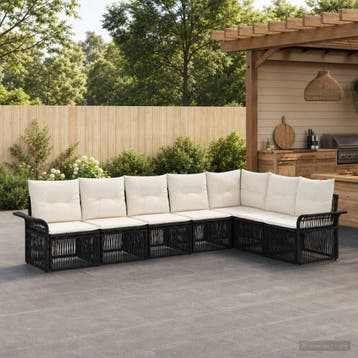 vidaXL Tuinbankenset 7 st Zwart poly rattan, Verzenden, Nieuw, 7 zitplaatsen