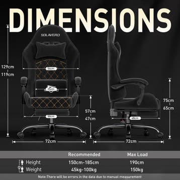 SOLAVERO Gaming Chair van suède stof, ergonomische gamerstoe, Verzenden, Zo goed als nieuw