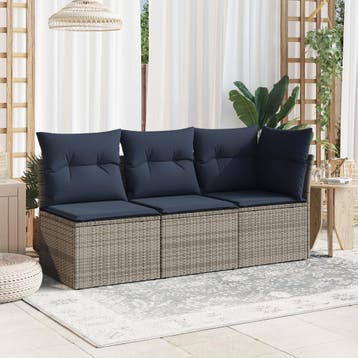 vidaXL Tuinbank 3-zits met kussens poly rattan grijs, Tuin en Terras, Verzenden, Nieuw