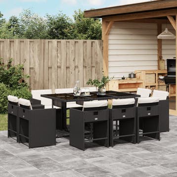 vidaXL 11-delige Tuinset met kussens poly rattan zwart, Verzenden, Nieuw, Meer dan 8 zitplaatsen, Tuinset